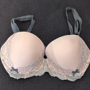 Victoria's Secret Dream Angels Lined Demi Blush and Gray Lace 32DDD NWOT
